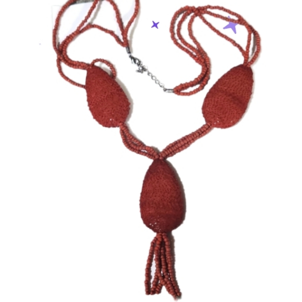 Unique leather wood bead tassel necklace